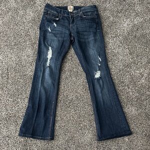 Dark Blue Distressed Women's Low Rise Jeans